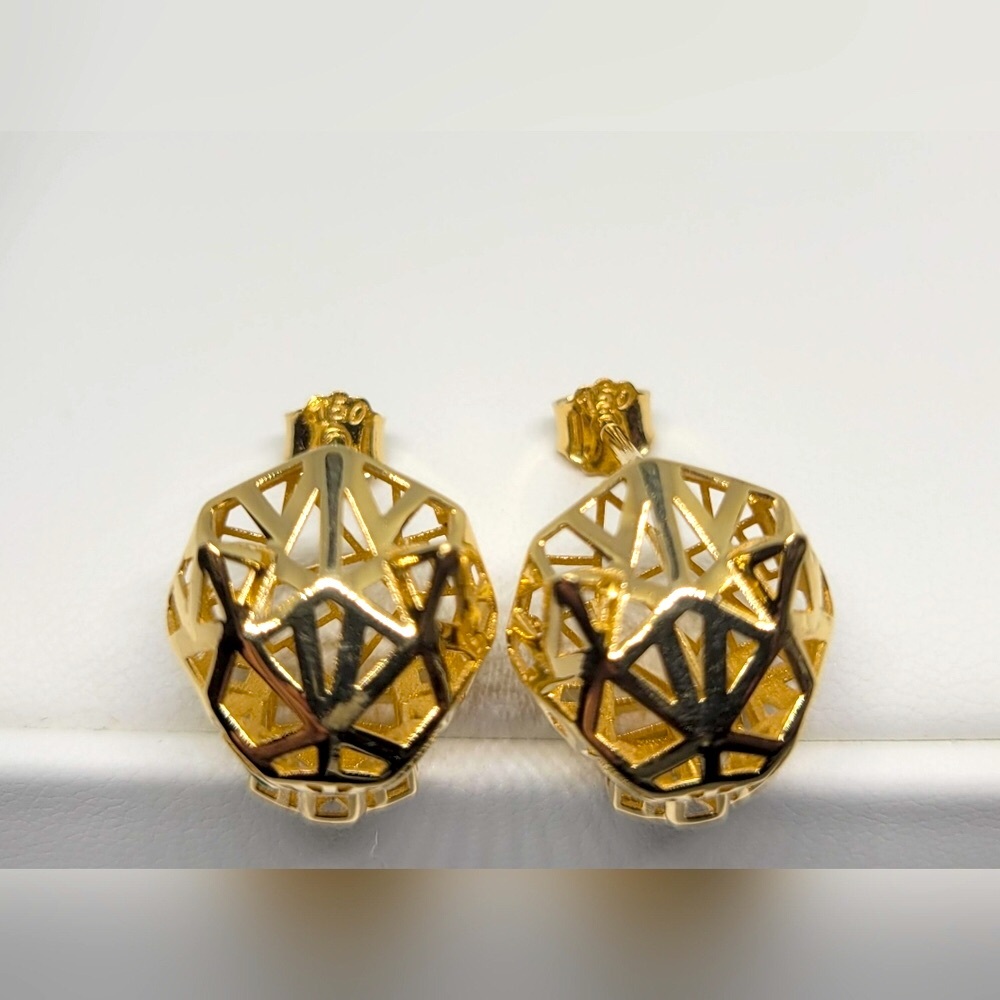 18K Solid Gold Panther Stud Earrings - Picture 11 of 12